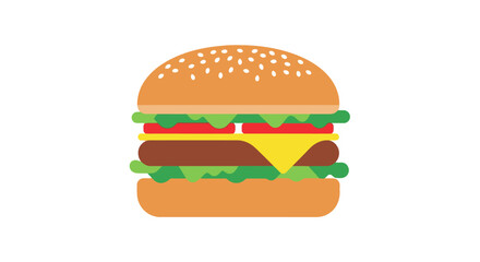 Illustrated Burger: Fast Food Icon on White