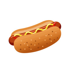 Cartoon Hot Dog with Mustard and Ketchup Illustration