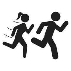 Isolated pictogram sign of couple run, woman and man running, active sport icon symbol
