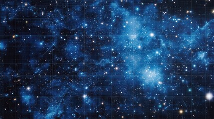 Fototapeta premium Mysterious cosmic nebulae with starry grid overlay in space