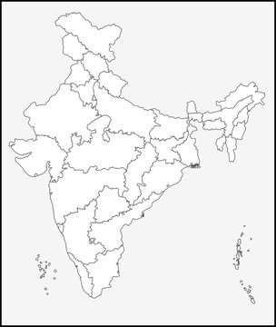 Blank outline map of India showing state and union territory boundaries.