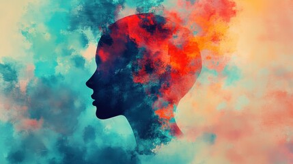 Silhouette of a serene woman in abstract digital art