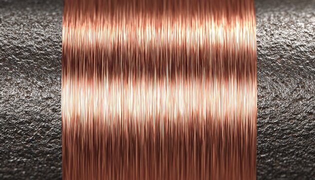 Copper wire coil against a textured metal background