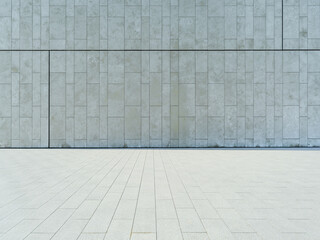 empty brick floor with modern building