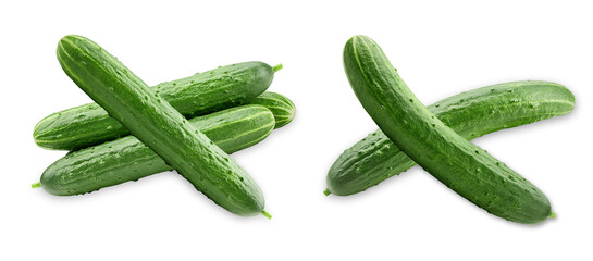fresh cucumbers on transparent background.