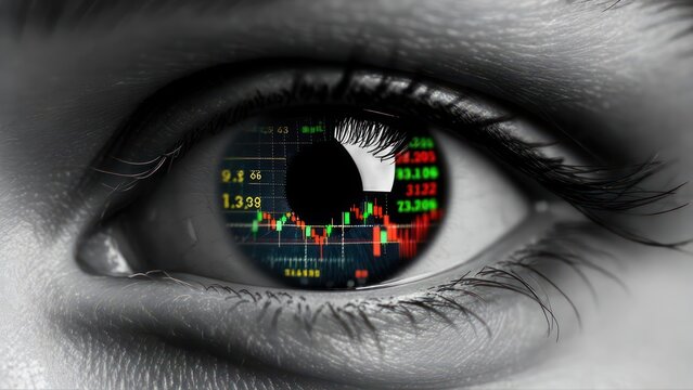 Close-up eye with financial chart
