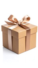 Obraz premium Square gift box with a beige satin ribbon