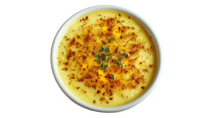 Delicious creamy dish topped with spices and herbs, perfect for any meal, offering rich flavors and a comforting texture.