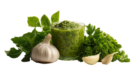 Fresh basil pesto with garlic and herbs, perfect for enhancing your favorite dishes and adding flavor to meals.