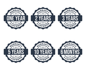 1, 2, 3, 5, 10 years warranty icon set, 6 months warranty label