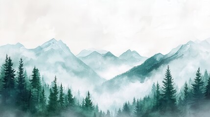 Fototapeta premium Serene Misty Mountains Surrounded by Lush Green Trees