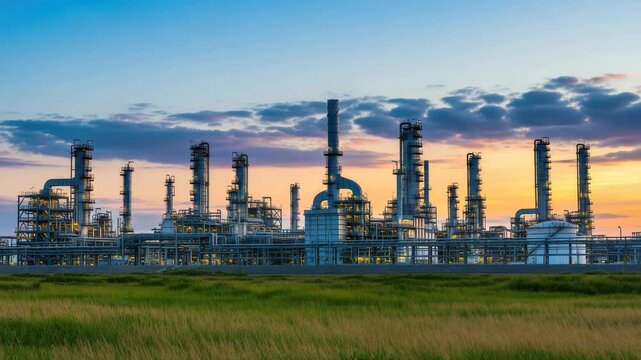 oil refinery at night