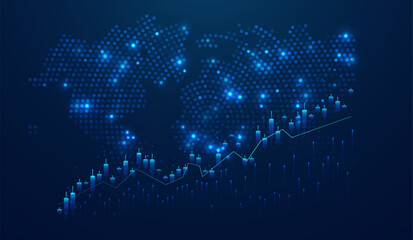 Abstract infographic visualization. Financial chart with uptrend line graphs and candlesticks. Futuristic network or business analytics. Graphic concept for your design.