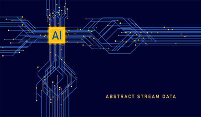 Artificial Intelligence illustration. Artificial intelligence and machine learning concept. Abstract virtual digital stream. Graphic concept for your design