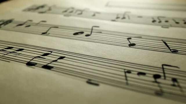 Close-up view of musical notation on aged paper