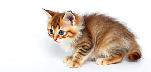 Obraz premium Adorable fluffy kitten posing on pure white backdrop, cat, stock