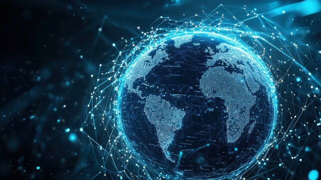 Abstract digital globe representing global connections at night