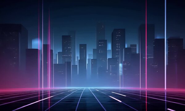 
Digital background featuring neon lines on a dark city street, creating an immersive and futuristic atmosphere for product display in the style of cyberpunk.