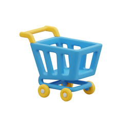 3d blue shopping cart isolated on transparent background