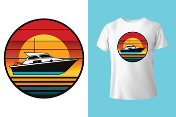 boat and fish icon for t shirt design