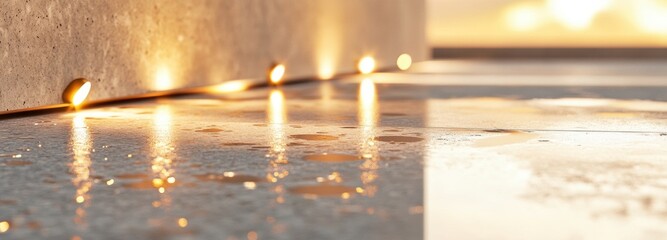 Smooth polished concrete wall enhanced by subtle metallic accents and soft lighting effects