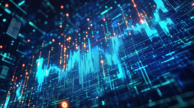 Dynamic data visualization on computer screen at night