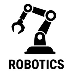 Vector ai icon illustration of a black robotic arm with a gripper and circular joints design on transparent background