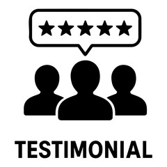 Vector Review icon illustration of three people with five stars in a speech bubble overhead on transparent background