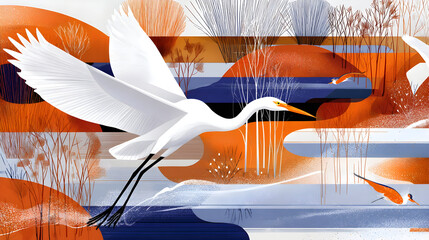 Watercolor Style Illustration of a Standing Heron