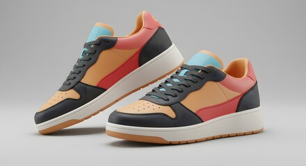 Stylish Retro Color Block Sneakers on a Clean Background