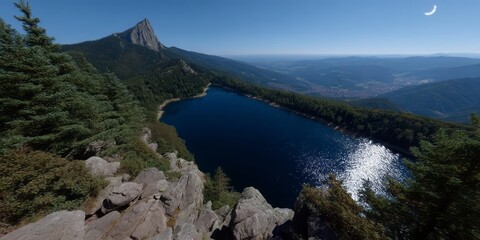 Naklejka premium Panoramic view of nature mountain lake hdr 360
