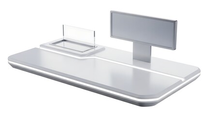 Modern minimalist desk with led lighting and monitor display, suitable for presentations