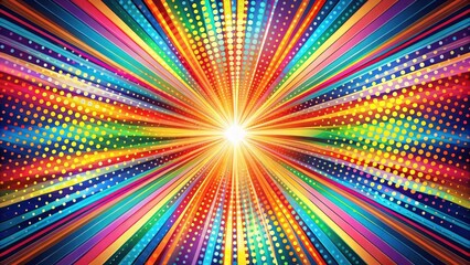 Vibrant Rainbow Burst A Dynamic Abstract Design Featuring Colorful Rays and Dotted Patterns, Ideal for Festive Backgrounds and Energetic Visuals