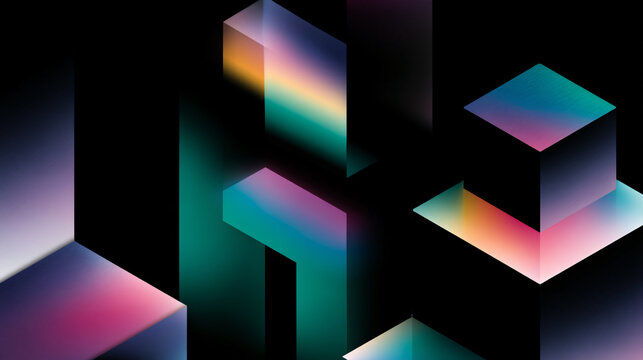 Abstract Geometric Design Blocks Shapes Vibrant Colors Digital Background Modern Cube Light Gradient 3D Futuristic Graphic Pattern Visual hing