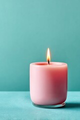 Premium Religious Birthday Candle with Calm Flame on Minimalist Blue Background for Spiritual Reflection and Summer Memorial Event Marketing