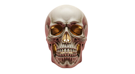 Fototapeta premium Striking human skull with gleaming gold interior, a powerful symbol of mortality, legacy, and the unknown.