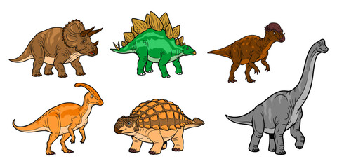herbivore dinosaurs pack, herbivorous dinosaur, vector illustration © RiskySukandar