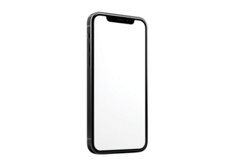 Modern smartphone with a blank white screen, isolated on transparent background