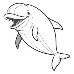 Naklejka premium Cartoon dolphin with a happy expression, perfect for coloring pages