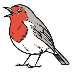 Obraz premium Cartoon illustration of a European Robin singing, full body isolated on white