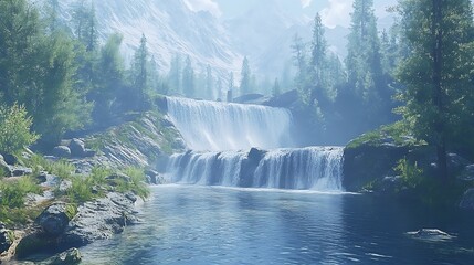 Fototapeta premium Tranquil waterfall in forest landscape