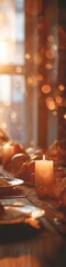 Warm Authentic Autumn Dinner Table Setting with Candlelight Ambiance Premium Cozy Lifestyle Content for Seasonal Marketing and Social Media Campaigns