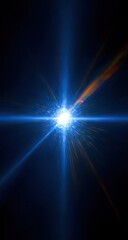 Obraz premium Bright blue starburst light flare, dark background, cosmic explosion, for design overlay