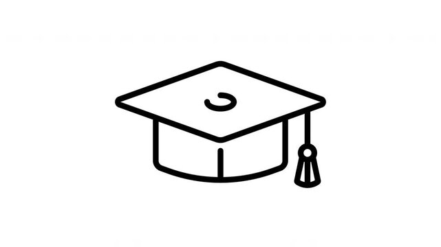 Animated black and white outline of a graduation cap . video
