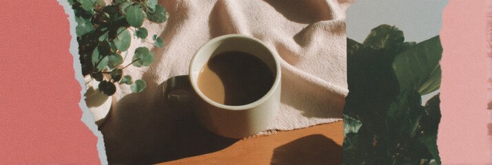 Premium Cozy Coffee Moment with Ceramic Mug and Natural Light Authentic Modern Lifestyle Content for Mindful Relaxation and Cafe Marketing Campaigns