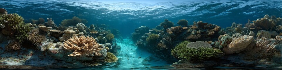 Underwater adventure panorama coral reef hdr