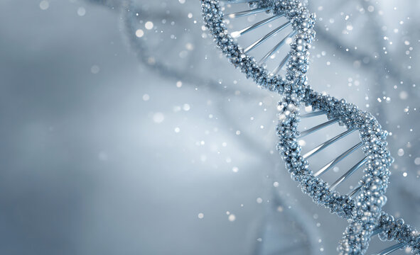 DNA Double-Helix Abstract Holographic Illustration Genetics Science Molecular Structure Sparkles Turquoise Blue Genomic Research Chromosome 