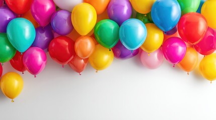 Colorful balloons in various shades against white background