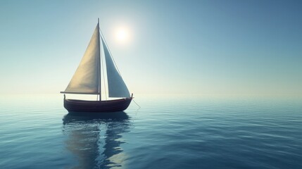 Naklejka premium Sailboat on calm sea under bright sun