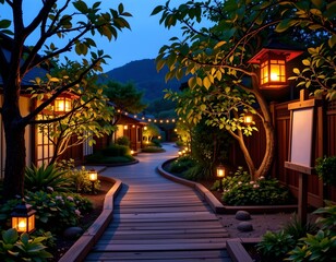 Fototapeta premium Serene Japanese Garden Night with Pathway